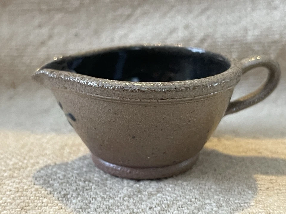 Rowe Pottery 2.5”Cobalt Salt Glaze Mini Batter Bowl W Spout - Image 3 of 4