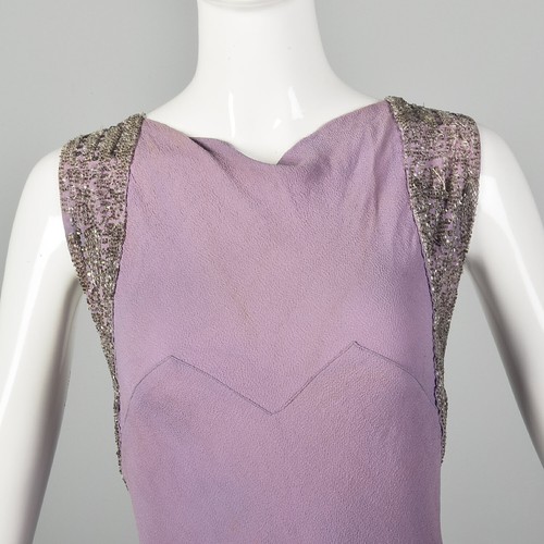 XXS 1930s Lucile Paray Lavender Beaded Evening Dress Keyhole Back Bias Cut VTG - Picture 4 of 10