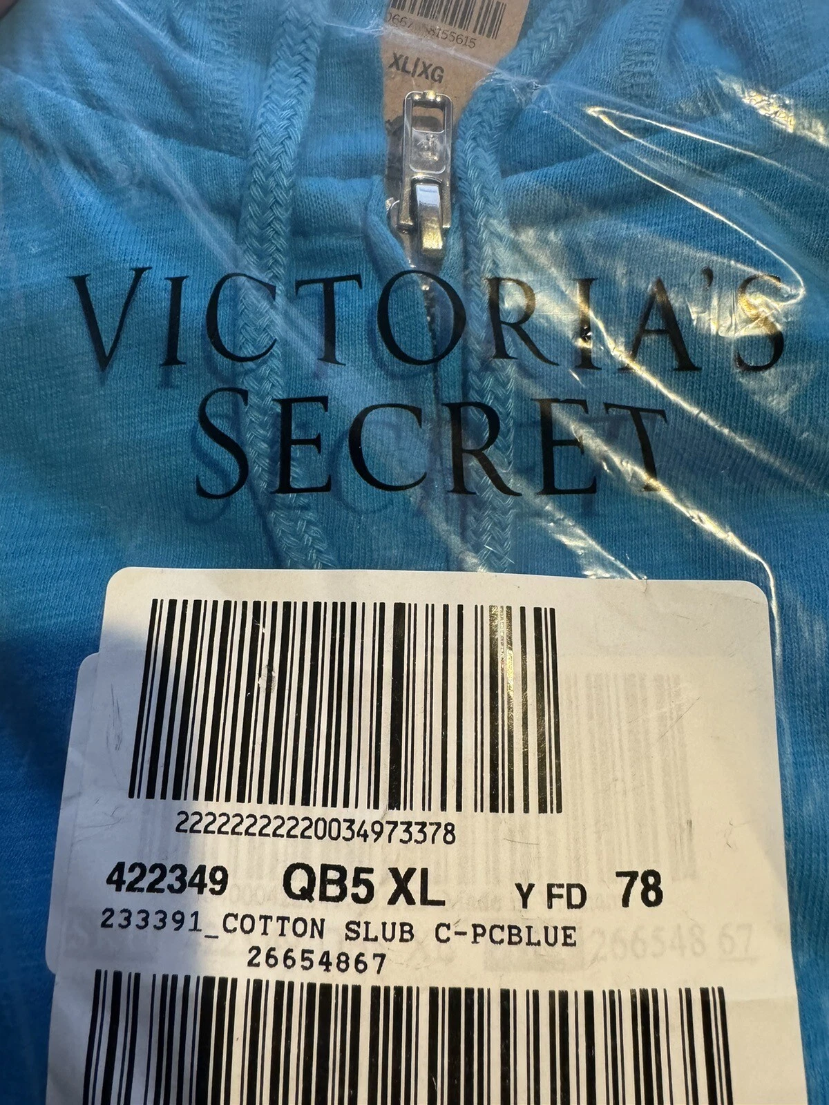 UNDERCOVER Felpa con cappuccio e zip Victoria's Secret rosa lounge cotone blu XL NUOVA # 161