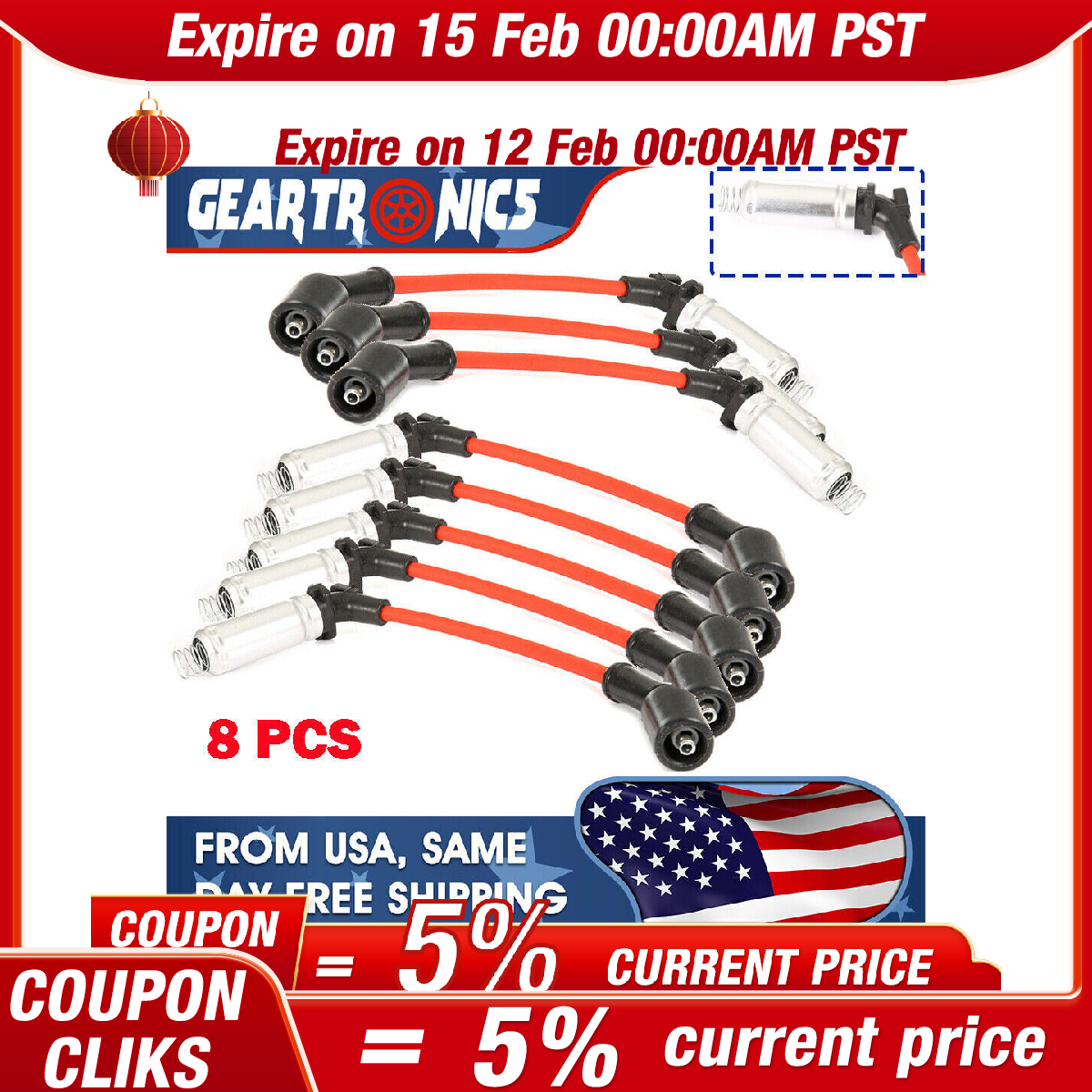 8PCS/SET Spark Plug Wires Fit For CHEVY GMC 1999-2006 LS1 VORTEC 4.8 5.3  6.0L