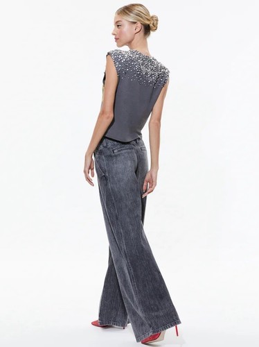 ALICE + OLIVIA MICAH EMBELLECIDO RECORTADO MÚSCULO TANQUE TALLA M/L NUEVO CON ETIQUETAS - Imagen 2 de 7
