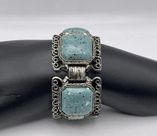 Vintage Filigree Faux Square Turquoise 7.25” Bracelet