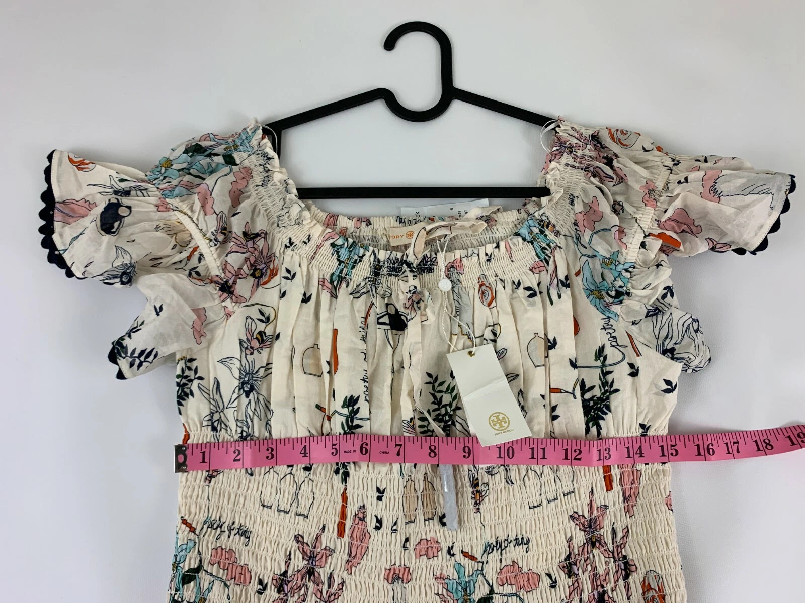 Abito midi floreale nuovo TORY BURCH Meadow Folly spalle scoperte taglia L