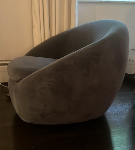 West Elm Cozy Swivel Chair Custom Color Ink Blue Performance Velvet Stylish Chic - Picture 8 of 13