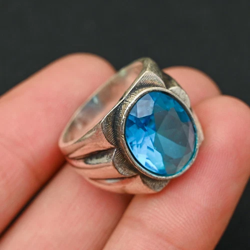 Blue Topaz Men's Ring 925 Sterling Silver Handmade-Statement Ring All Size-BJ102
