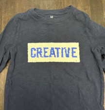 Gap Kids Heathered Navy Creative Genius Flip Sequin Long Sleeve T-Shirt XS 