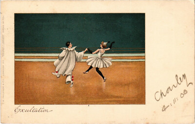 A Merry Christmas To You Pig Dancing Between Two Clowns - Carte postale