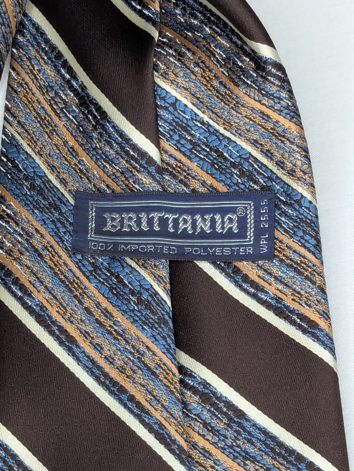 Corbata vintage Brittania para hombre poliéster azul, marrón, blanco Foto 3 de 4