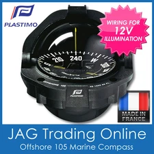 PLASTIMO OFFSHORE 105 BLACK POWERBOAT FLUSH COMPASS & 12V LIGHTING - Boat/Marine
