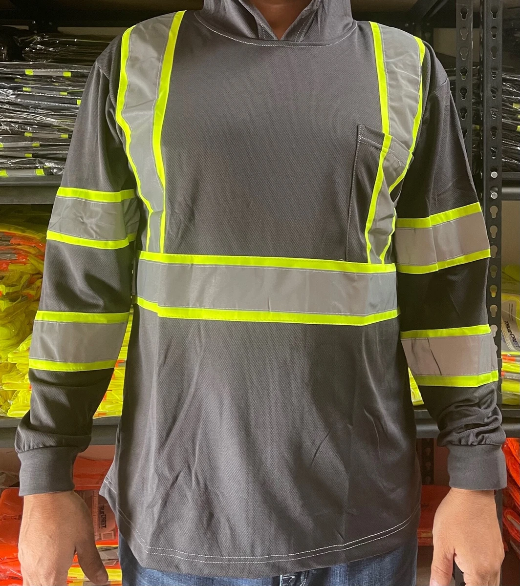 muggen Opera undertrykkeren Hoodie Grey High Visibility Safety Shirt With Reflective Stripes | eBay