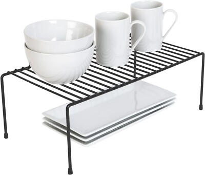 Metal Storage Shelf Large 8.5x16in Black Sturdy Steel Pantry Home Organizer