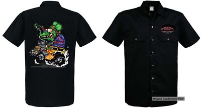 Worker Shirt schwarz V8 Oldschool Hot Rod US Car-& `50 Stylemotiv Green Monster