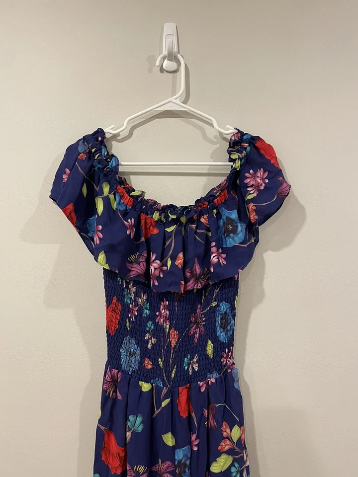 Mono Parker Janice Floral Fuera del Hombro Mezcla de Seda Pierna Ancha Para Mujer Talla 4 Foto 4 de 4