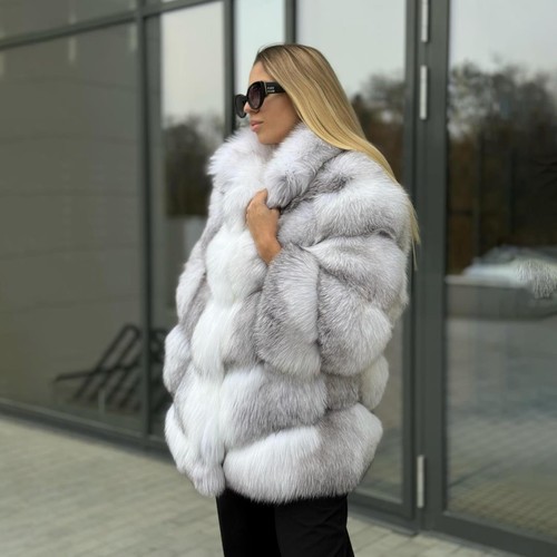Fashion Real Marble Fox Fur Coats Winter Stand Collar Jacket Thick Warm Overcoat - Picture 3 of 5
