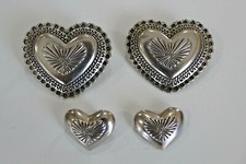 2 Pairs Engraved Scrolled Silver Heart Shoe Clips Large and Small