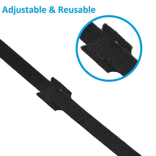 100 Pcs 8" Reusable Hook Loop Straps Cable Tie Cord Wire Wrap Fastener Black - Picture 3 of 6