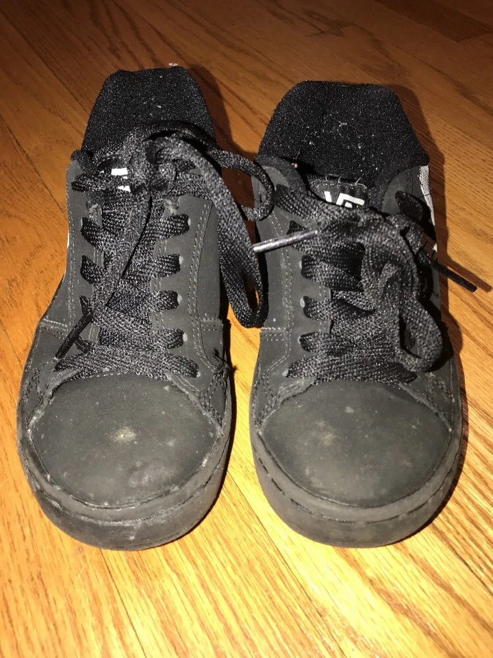 VANS Negro Viuda Cuero Monopatín Baloncesto Tenis Niños Niña Zapatos Talla 1.5 # Foto 3 de 4