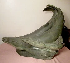 huge vintage lifelike heavy bronze humpback whale water pond fountain statue 