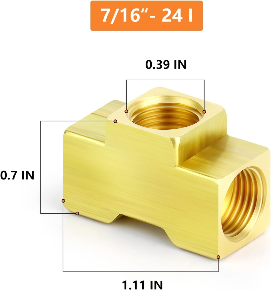 2PCS Brass Brake Line Tee Fittings 7/16"24 Threads Inverted Flare