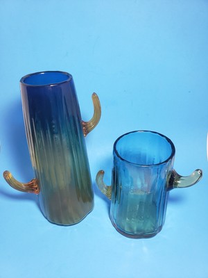 2 Funky Blenko Cactus Vase 11 1 2 7 Tall Yellow Blue Amber