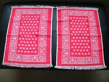 2 VINTAGE Fieldcrest RED WHITE Hand Towels Sculpted Fringed RARE Free Ship
