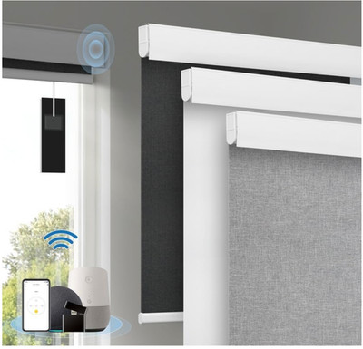 Motorized Blinds with Remote,Automatic Roller Shades Light Gray 31''W X 72H