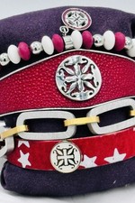 Rustic Cuff 4 Pc Bracelet Stack Shagreen Star...