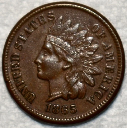 About Uncirculated 1865 Fancy 5 Indian Head Cent, Razor-Sharp & Lightly Lustrous