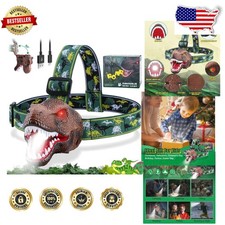 Rechargeable Dinosaur Headlamp for Kids T-Rex Bright LED 180 Roar