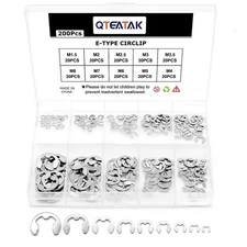 200-Pcs 10-Size Stainless E-Clip Circlip External Retaining Ring Assortment Set
