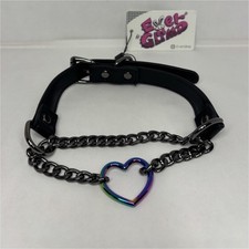 EverGlimp Adjustable Faux Leather Chain Choker Black with Multi-color Heart Ring
