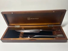 Wüsthof Stainless Steel Carving Set of 2 Knife and Fork in Wooden Case EXC