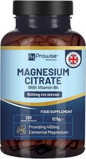 Magnesium Citrate Capsules 1500mg with Vitamin B6 | 120 Vegan Capsules | 450mg 0.25 per thousand milligrams