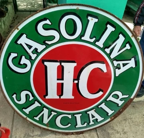 VINTAGE PORCELAIN SINCLAIR HC SPANISH GAS DOUBLE SIDED SIGN 48" BIG SIZE