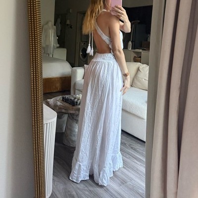 Bohome Collective White Open Back Maxi Dress Grecian Goddess Resort Boho S  | eBay
