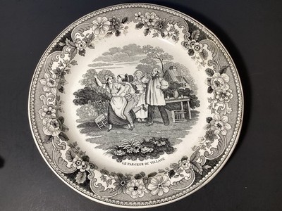 1840's French Blk. Transferware Plate Louis LeBeuf  '' Le Farceur de Village '' BS
