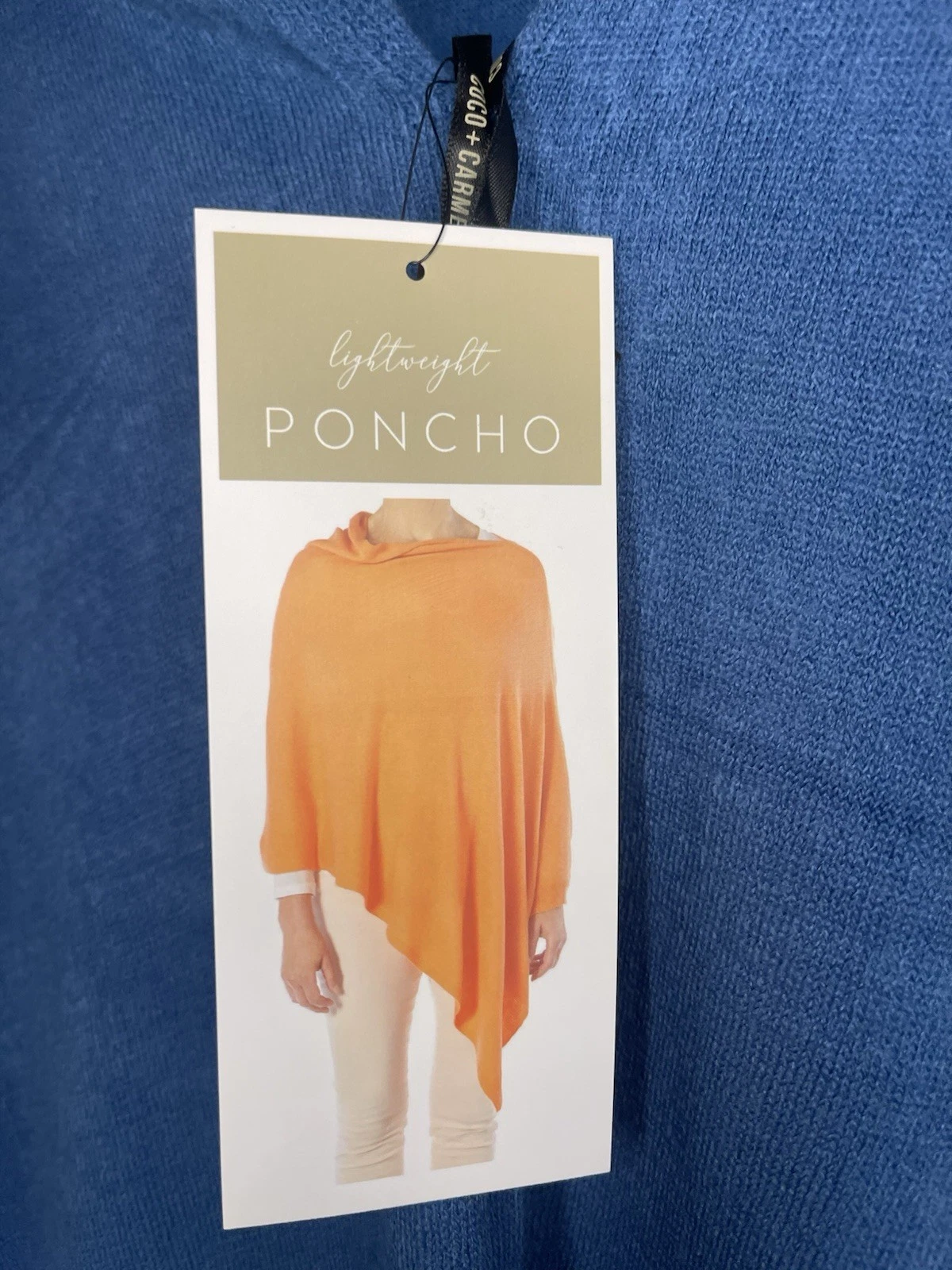 COCO CARMEN Lightweight Poncho Sky Blue V Neck One Size Acrylic, New Tags