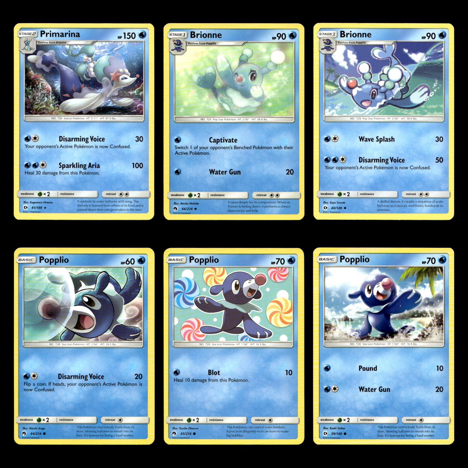 6x Primarina Brionne Popplio Lot 41 Sun Moon Pokemon Cards Collection Set 