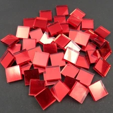 RED MIRROR Glass Mosaic Tile Pieces - 25 tiles - 15 mm