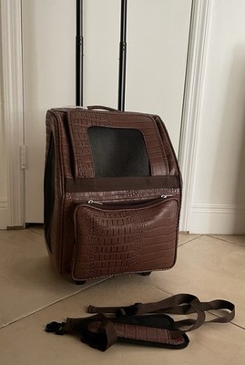 Petote 3 in 1 Pet Carrier Rolling Bag Backpack Car Seat Brown Croco Airline USA