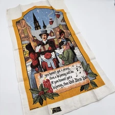 VTG Kay Dee 100% Pure Linen Christmas Carolers Tea Towel RN 15424 Sticker 16x27