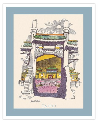Taipei Taiwan - Vintage Airline Travel Poster by David Klein 1960s