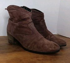 Taos Western Suede Leather Ankle Boot Womens 40 US 6 6.5 Brown Heeled Side Zip