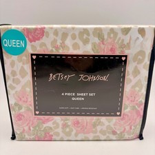 Betsey Johnson Queen 4 Piece Sheet Set Pink Floral Leopard Wild Love Romantic