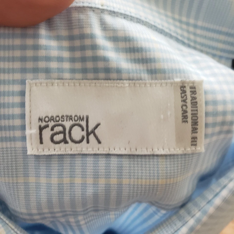Camisa Nordstrom Rack Para Hombres 18.5 2XL Azul A Cuadros Abotonada Tradicional Fácil Cuidado Foto 4 de 4