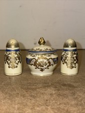 Vintage Japanese Cruet Set Salt Pepper & Mustard Pot Meito China Hand Painted