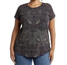 Lucky Brand 1X T-shirt Split Back Cotton Modal Boho Dark Fairy Paisley Tee Top