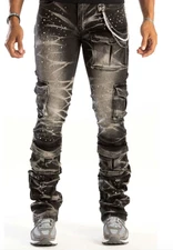 KINDRED PREMIUM UTILITY STACK SMOKE BLK JEANS W/ RHINESTONE