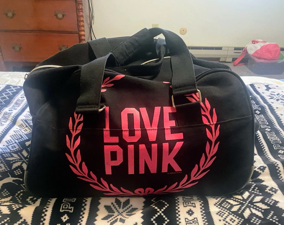 Victoria's Secret PINK Black Carry On Rolling Suitcase Duffel Bag Luggage RARE - Image 2 of 4