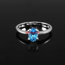 Natural Blue Topaz Gemstone With 18K White Gold Plated Silver Women's Ring 183